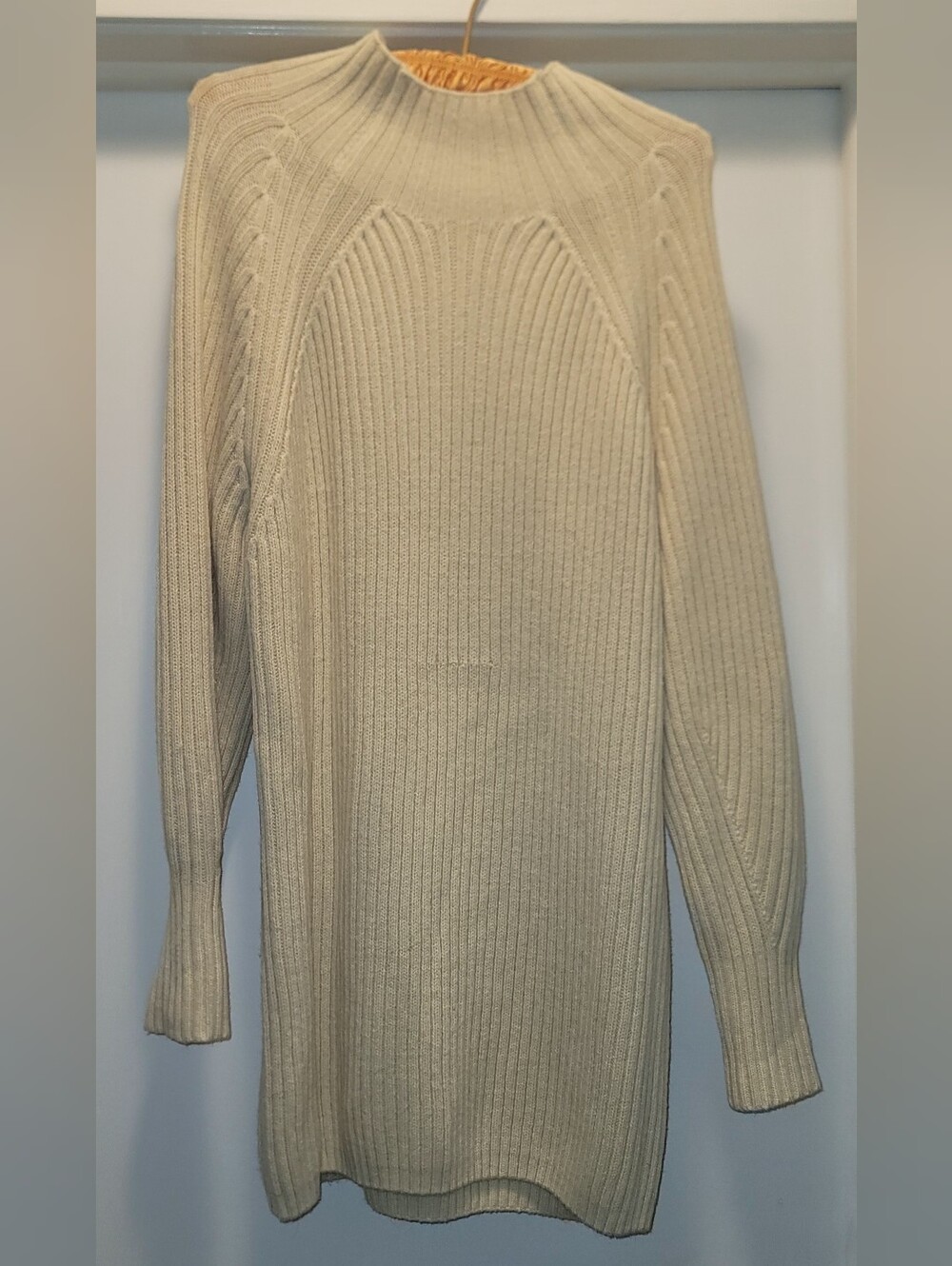 Lillusory Ivory Ribbed Knit Crew Neck Long Sleeve Pullover Sweater Dress, M